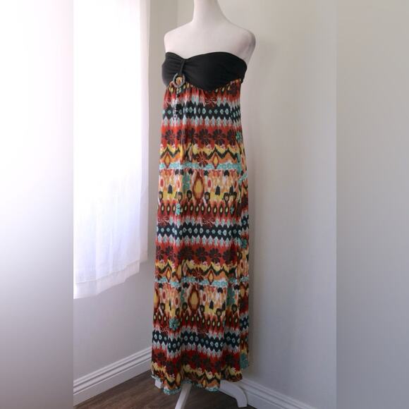 Drama Gold Multicolor Beaded Bandeau Maxi Dress - Picture 1 of 9